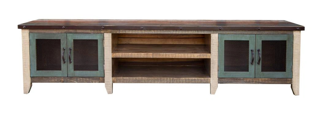 Antique Multicolor 4 Doors and Shelves, 93" TV Stand