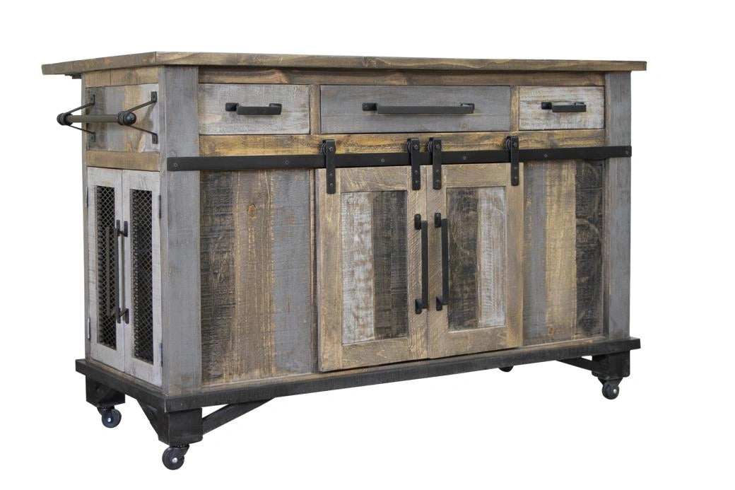 Loft Brown Kitchen Island 3 Drawers 6 Doors