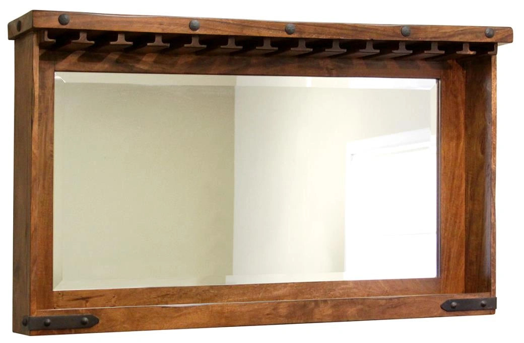 Parota Mirror Bar w/Glass Holders and Shelf
