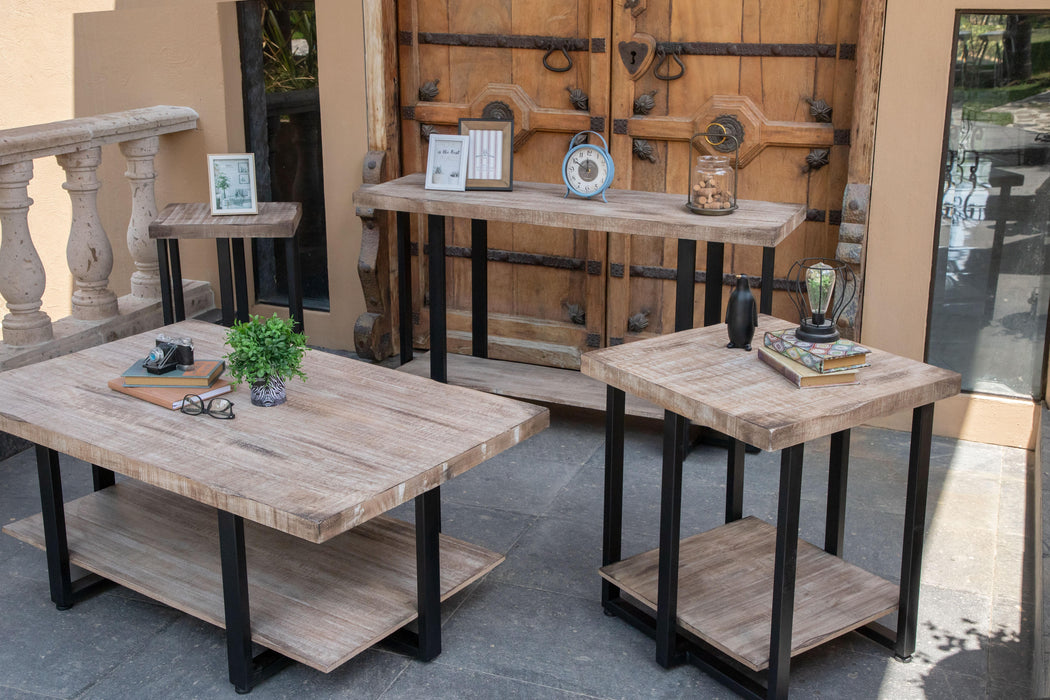 Old Wood End Table w/ Iron Base