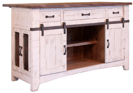 Pueblo White 3 Drawer Kitchen Island w/2 sliding doors, 2 Mesh doors on each side image