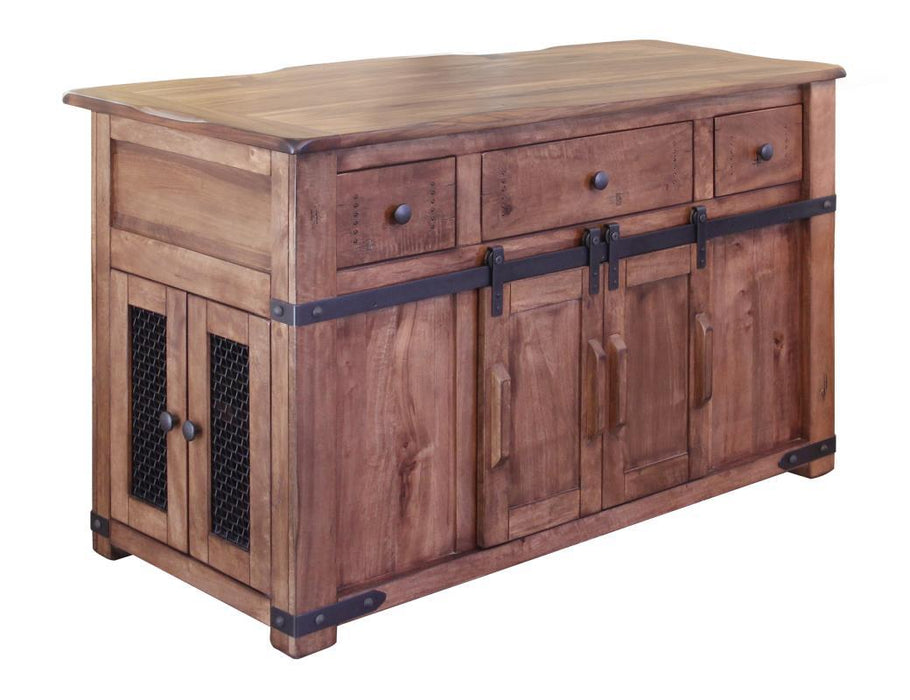 Parota 3 Drawer Kitchen Island w/2 sliding doors, 2 Mesh doors on each side image